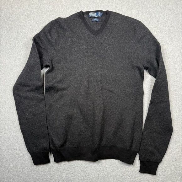 Polo by Ralph Lauren Mens Large Pullover 100% Merino Wool Sweater Gray V Neck - Picture 1 of 6